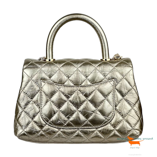 Chanel Metallic Aged Calfskin Quilted Coco Handle Flap Gold Bag