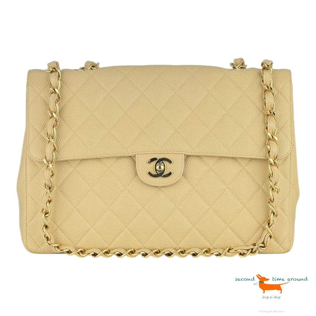 Chanel CC Gesteppte Jumbo Classic Kaviar Leder Bag