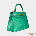 Hermes Kelly II Sellier 28 Ostrich Vert Vertigo Bag