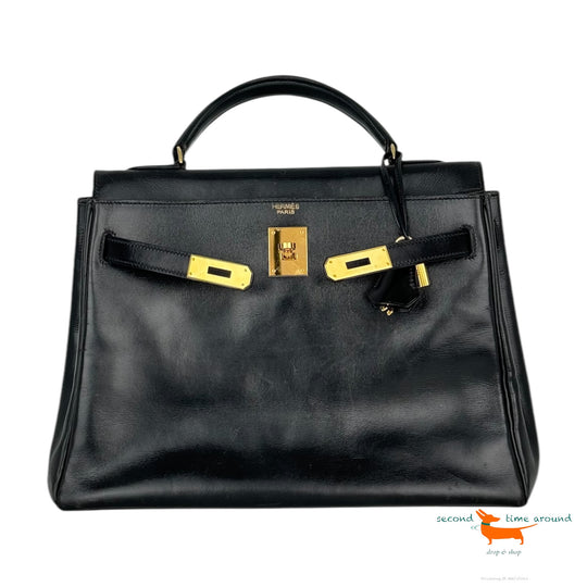 Hermes Kelly 32 Black Boxcalf Bag