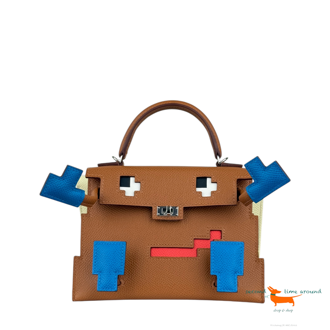 Hermès Limited Edition Gold , Bleu Zanzibar, Rose Texas  And Jaune Milton Epsom Quelle Idole Kelly Doll Picto Palladium Hardware Bag