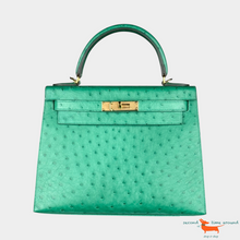 Hermes Kelly II Sellier 28 Ostrich Vert Vertigo Bag