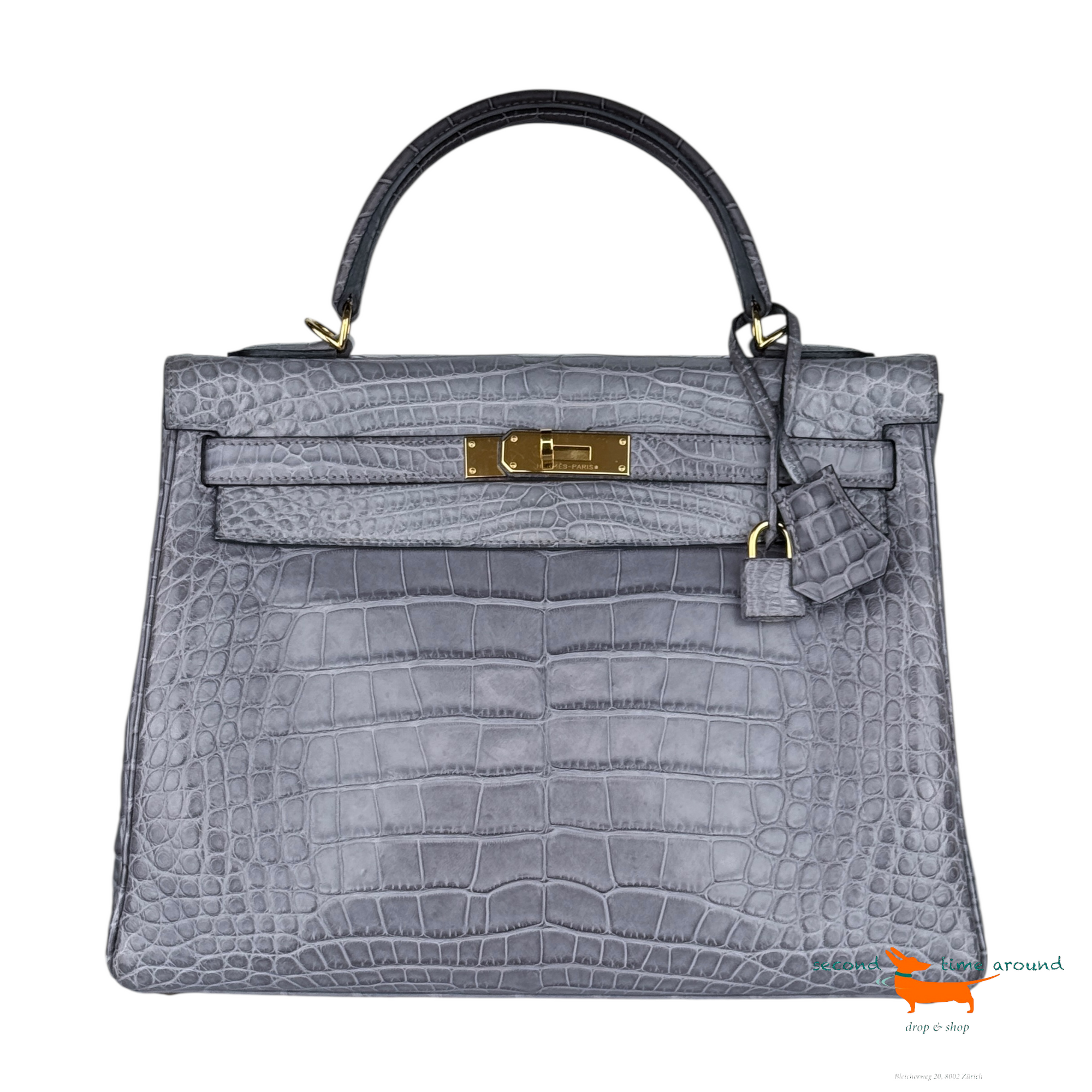 Hermes Kelly II Retourne 32 Gris Paris Crocodile Bag