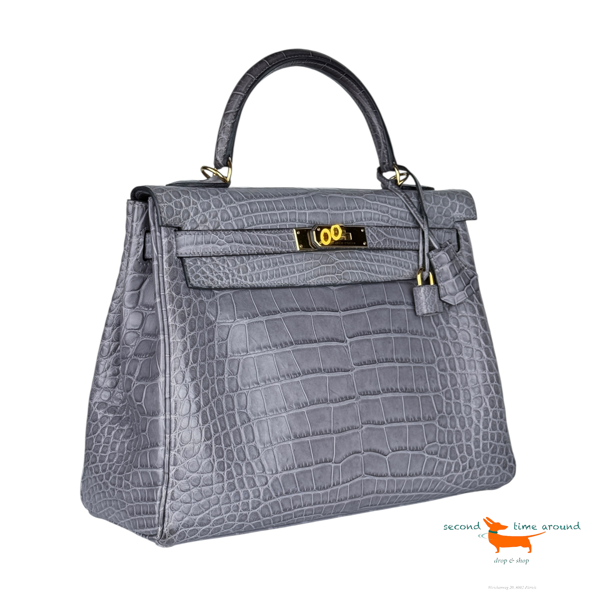 Hermes Kelly II Retourne 32 Gris Paris Crocodile Bag