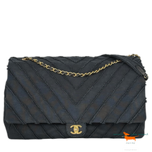 Chanel Black Chevron Canvas XXL PatchworkFlap Bag