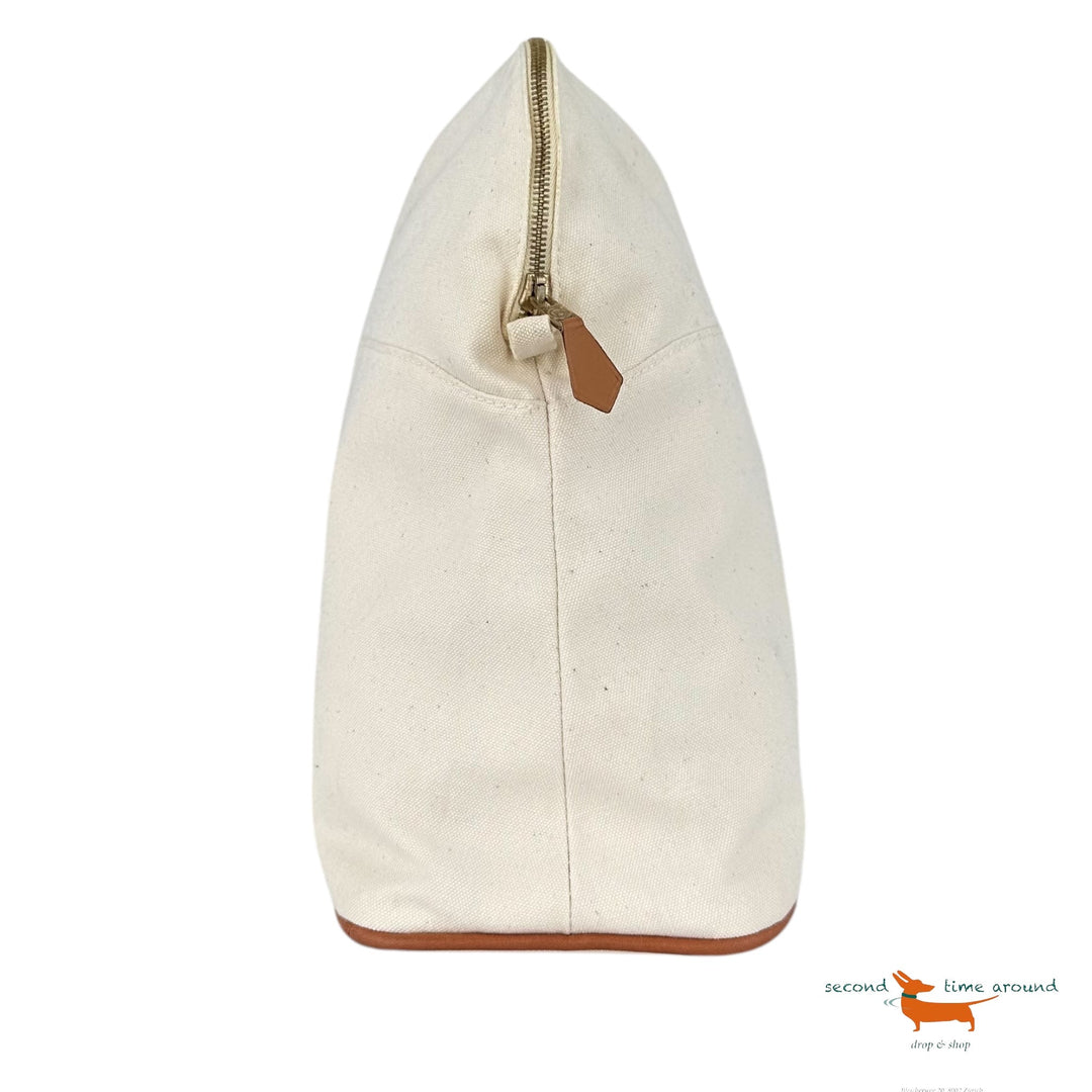 Hermes Bolide Ivory Travel Case Bag Pouche Cotton-Leather