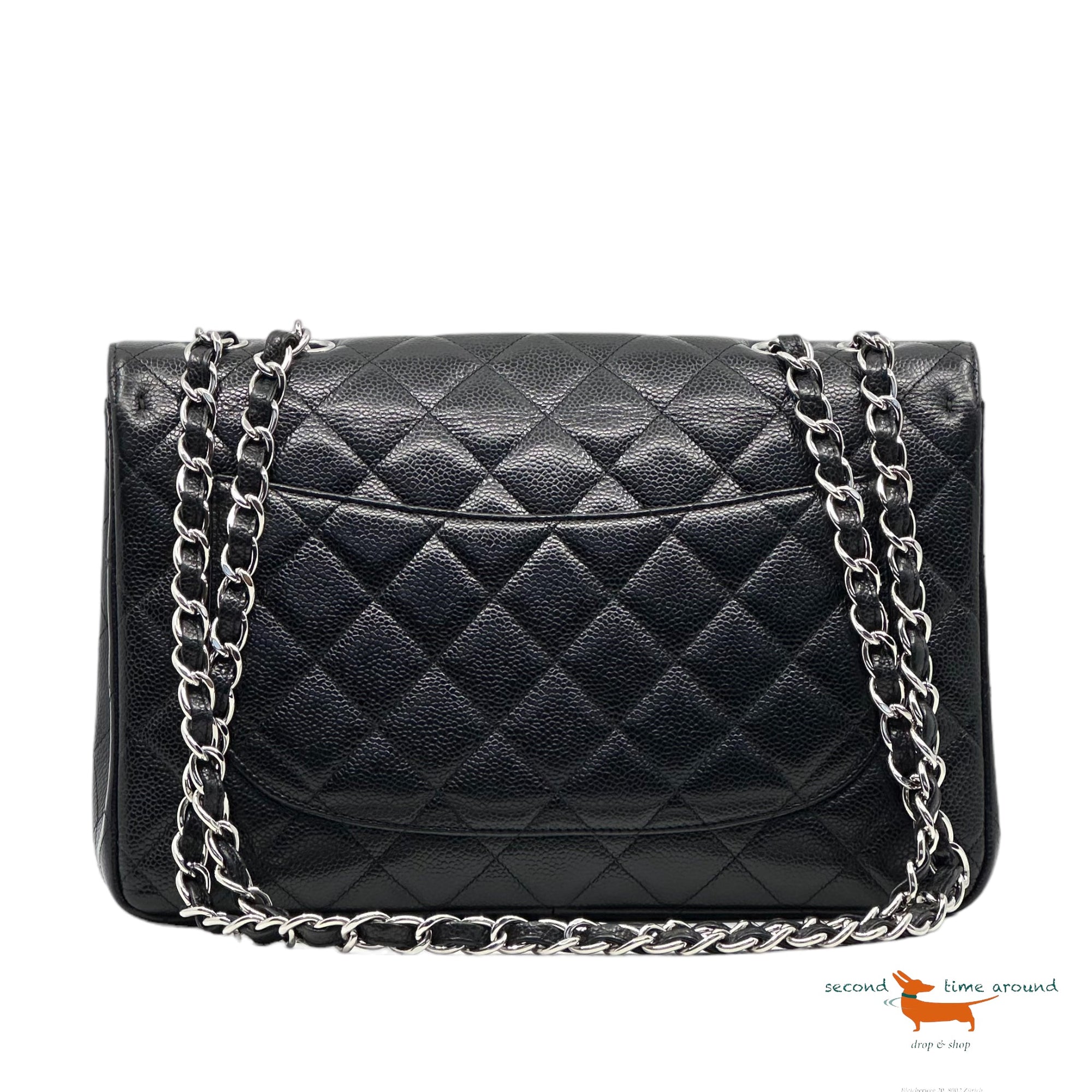 Chanel Classic Single Flap Jumbo Black Caviar Silver