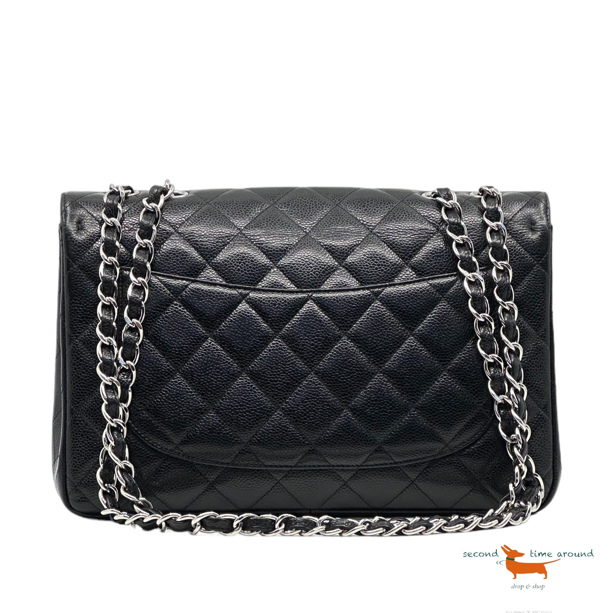 Chanel Classic Single Flap Jumbo Black Caviar Silver