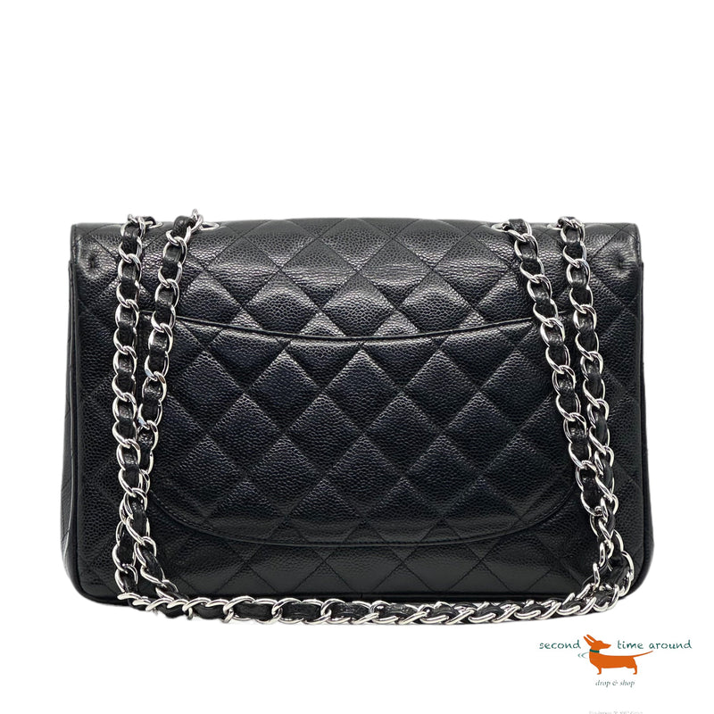 Chanel Classic Single Flap Jumbo Black Caviar Silver