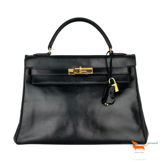 Hermes Kelly 32 Black Boxcalf Bag