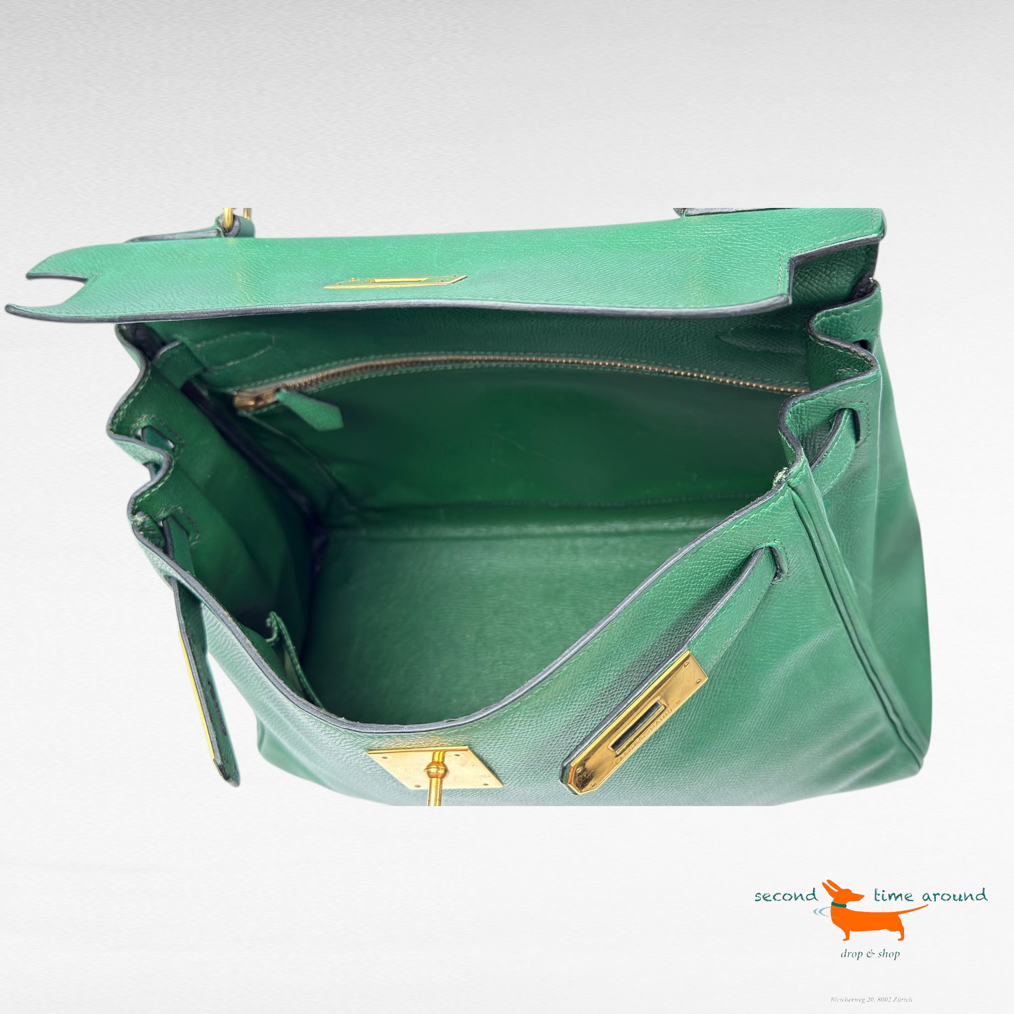 Hermes Kelly Epsom 28 Green Bag