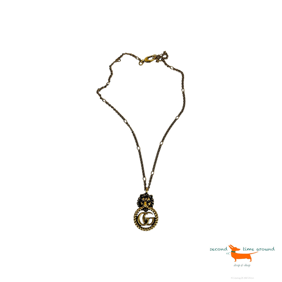 Gucci Lion Head GG Pendant Necklace