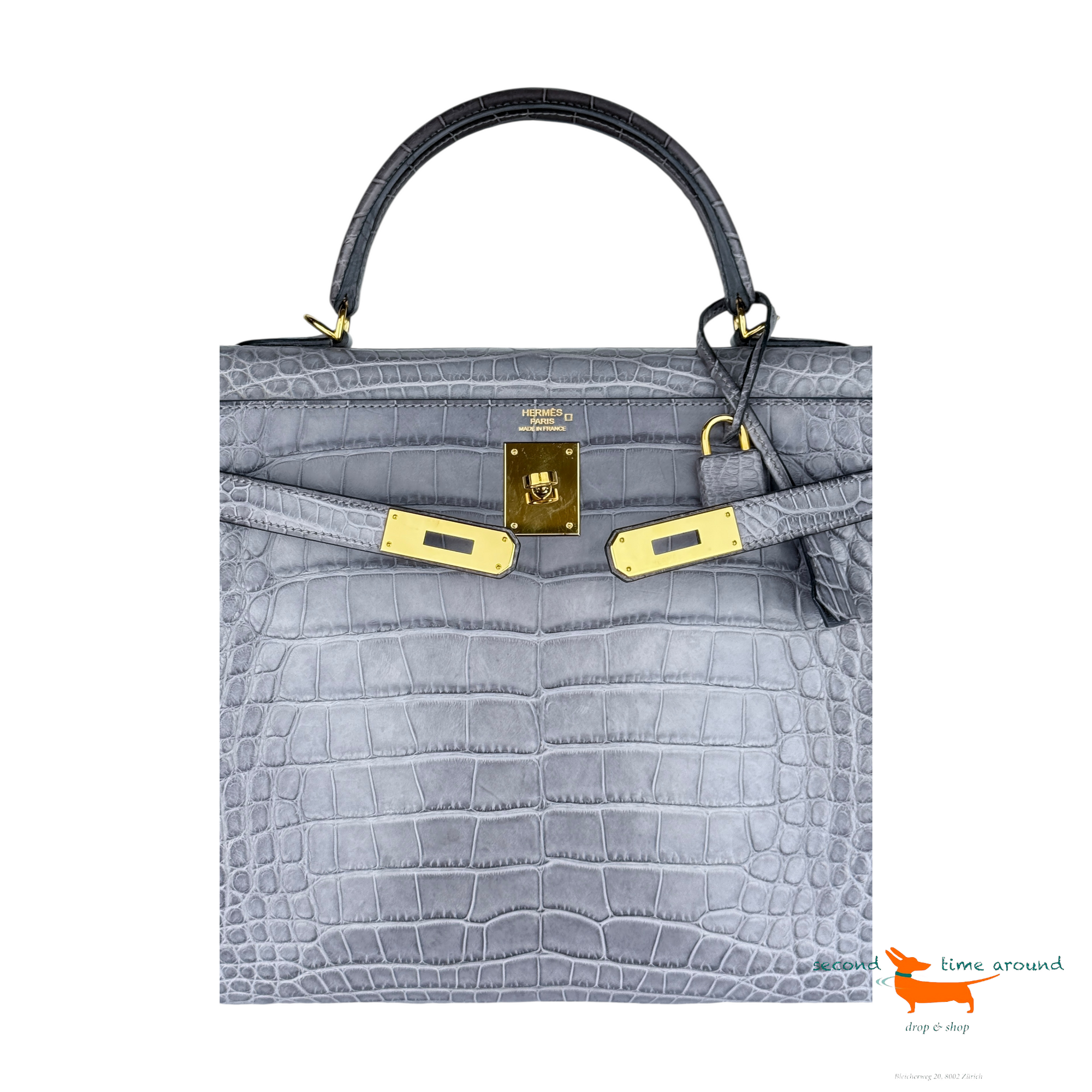 Hermes Kelly II Retourne 32 Gris Paris Crocodile Bag
