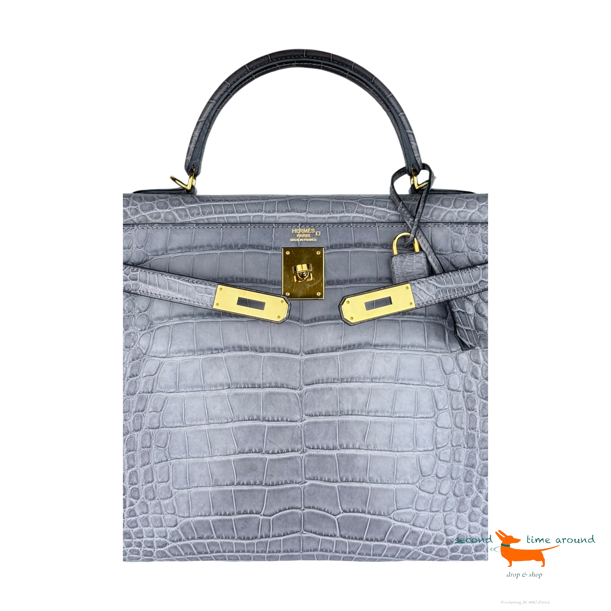 Hermes Kelly II Retourne 32 Gris Paris Crocodile Bag