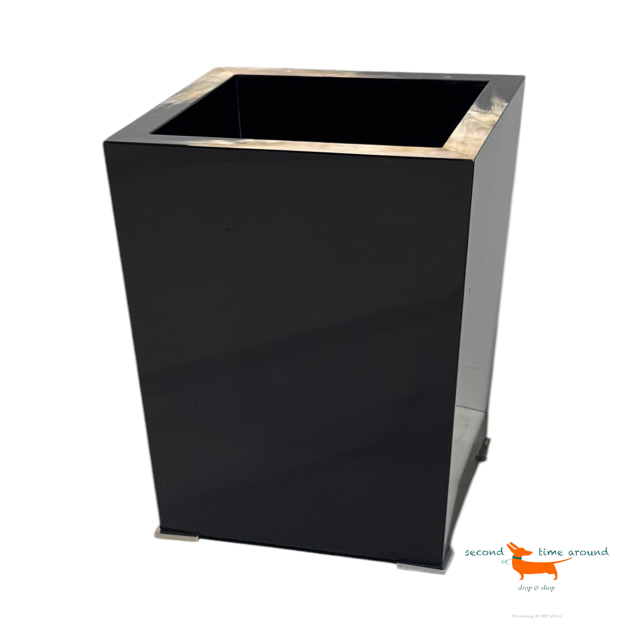 Arcahorn Black Enamel with Horn Waste Basket
