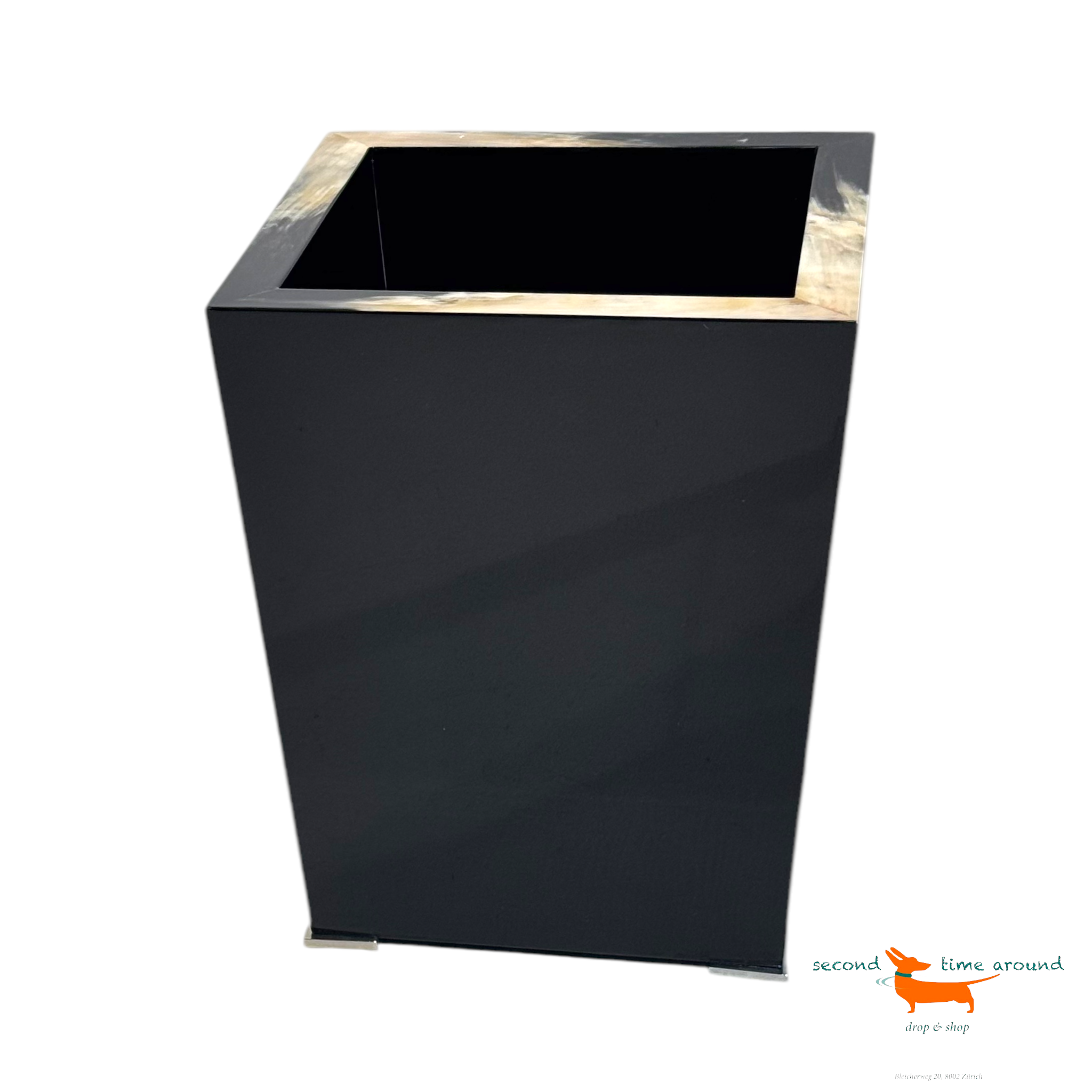 Arcahorn Black Enamel with Horn Waste Basket