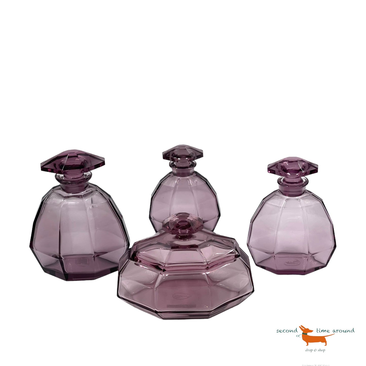 Moser 3 Perfume Bottles and Bowl