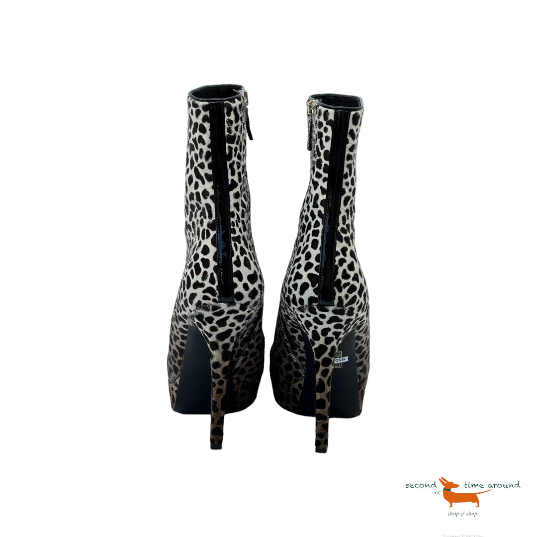 Gucci Leopard Pony Hair Platform Ankle Heel Boots