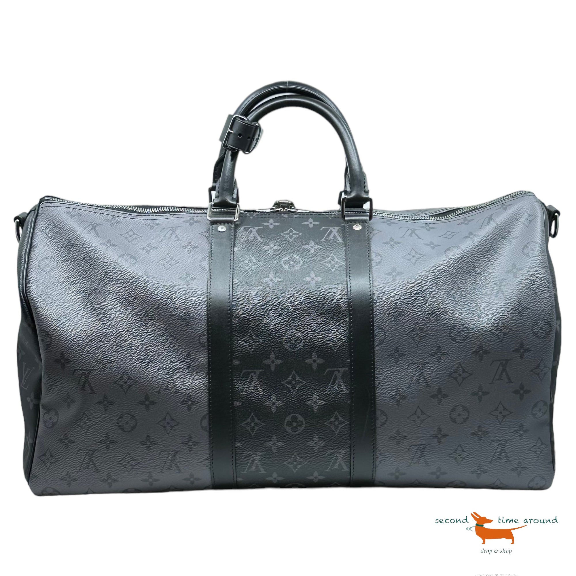 Louis Vuitton Keepall Bandouliere 50 Monogram Eclipse Black Boston Bag