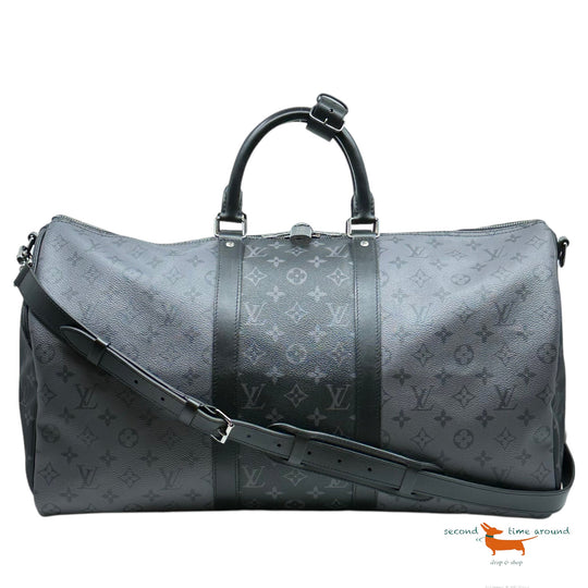 Louis Vuitton Keepall Bandouliere 50 Monogram Eclipse Black Boston Bag
