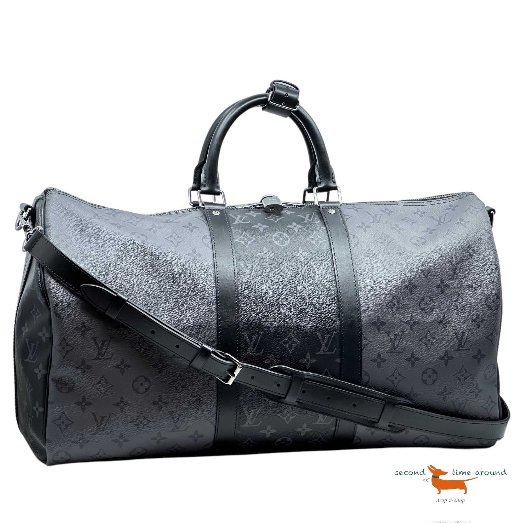 Louis Vuitton Keepall Bandouliere 50 Monogram Eclipse Black Boston Bag