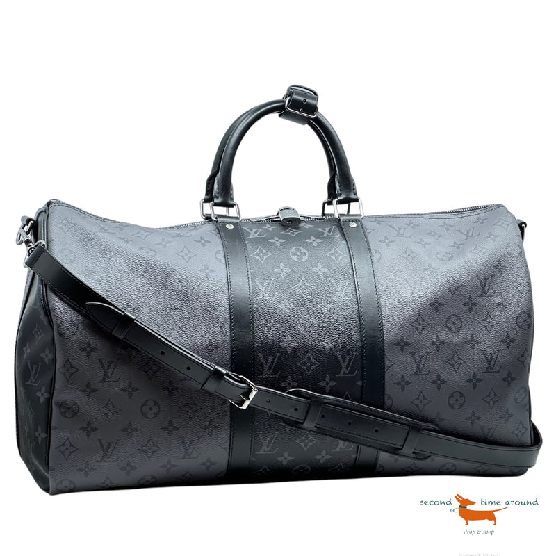 Louis Vuitton Keepall Bandouliere 50 Monogram Eclipse Black Boston Bag