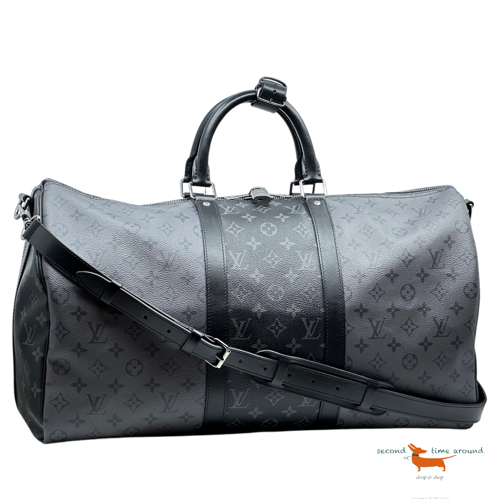 Louis Vuitton Keepall Bandouliere 50 Monogram Eclipse Black Boston Bag