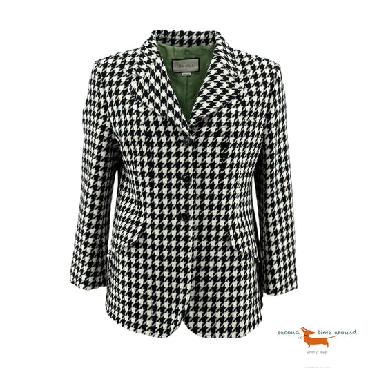 Gucci Black & White Houndstooth Fitted Jacket