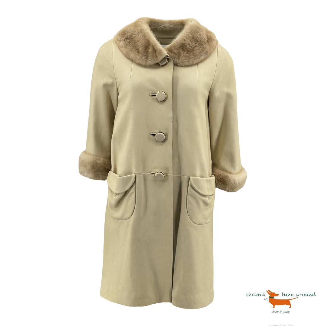 Marc Jacobs Cream Dyed Leather Coat with Mink Decoration