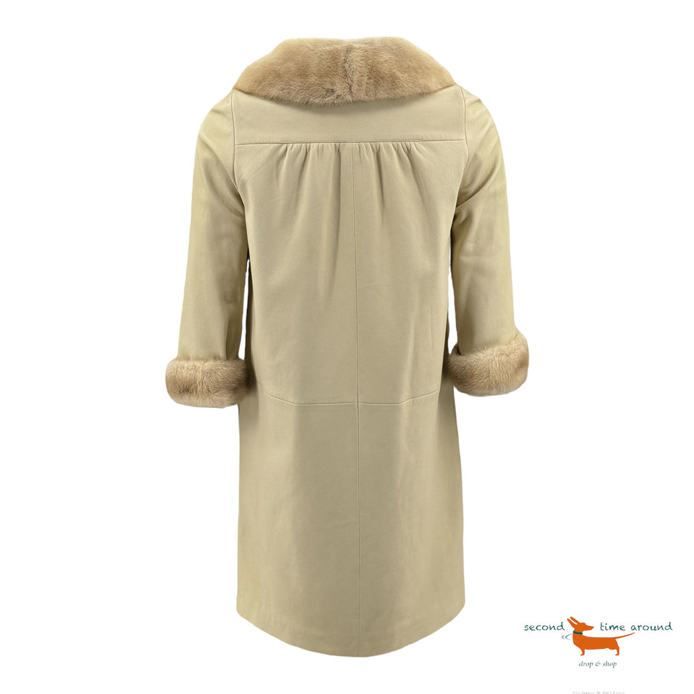 Marc Jacobs Cream Dyed Leather Coat with Mink Decoration