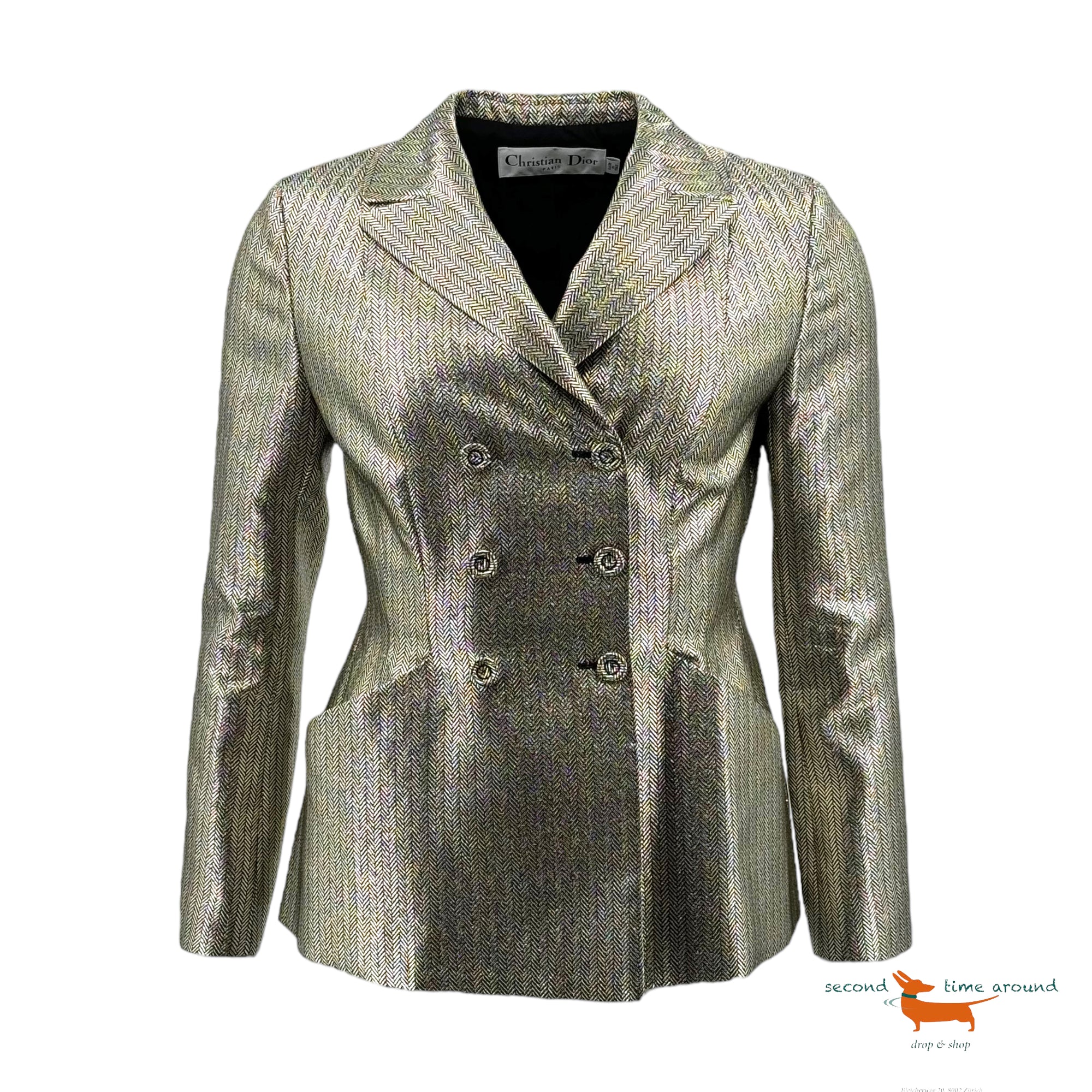 Christian Dior Metallic Herringbone Double Breasted Jacket