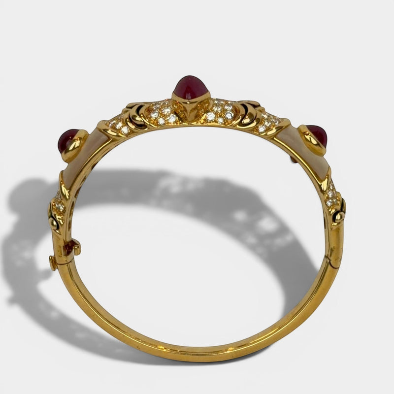 Ornate Gemstone and Diamond Bangle Bracelet