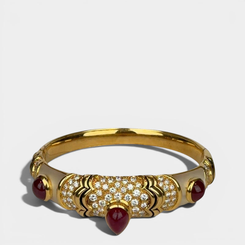 Ornate Gemstone and Diamond Bangle Bracelet