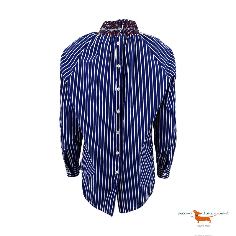 Prada Embroidered Cotton Smocked Blouse