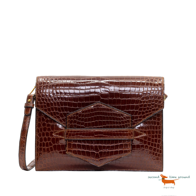 Hermes Faco" en crocodile porosus Brown Bag