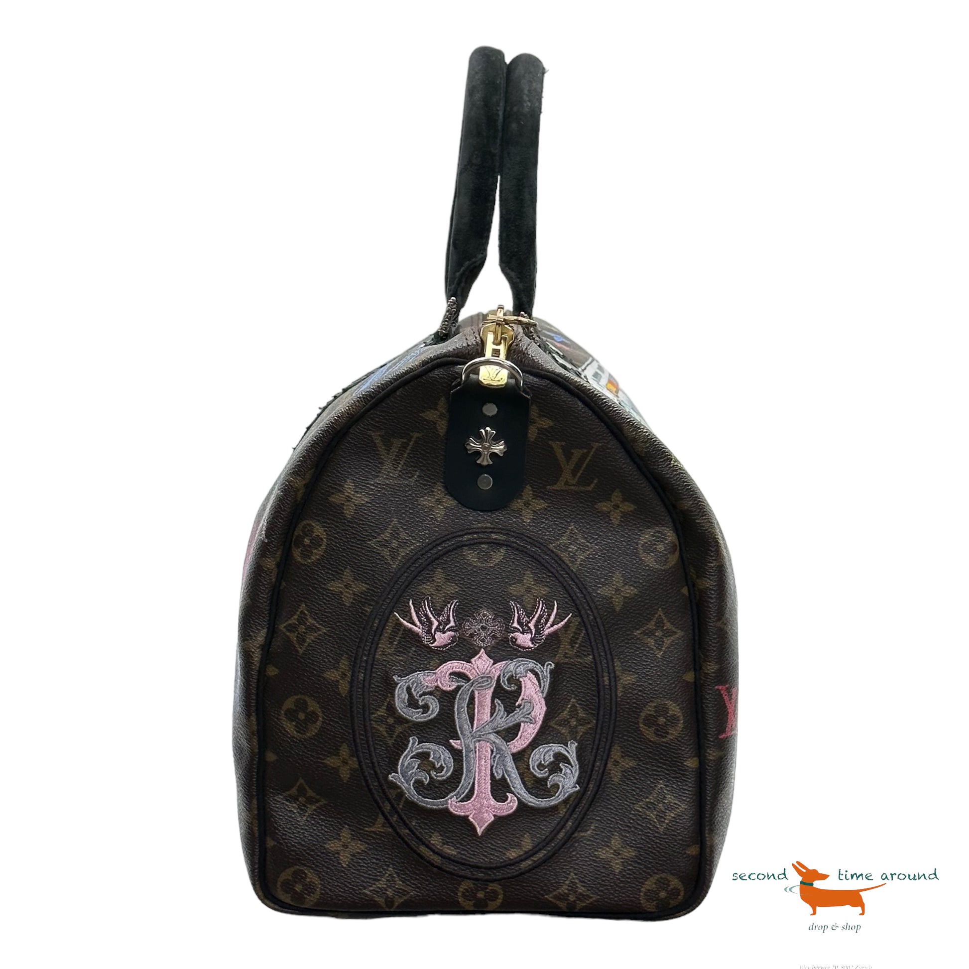 LV Speedy Pluto of Philip Karto - Louis Vuitton customized bag with python  and silver details 40 cm for women