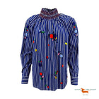 Prada Embroidered Cotton Smocked Blouse