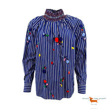 Prada Embroidered Cotton Smocked Blouse