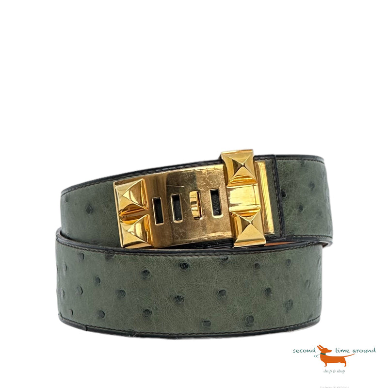 Hermes Belt Collier de Chien Ostrich green