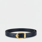 Secondtimearound black leather belt with gold buckle and Louis Vuitton branding. Classic design.