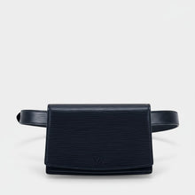 Secondtimearound black leather Louis Vuitton belt bag with signature LV logo. Textured epi leather.