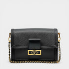 Secondtimearound Louis Vuitton Dauphine MM black Epi leather shoulder bag with gold chain strap and LV logo clasp.