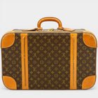 Secondtimearound Louis Vuitton Sirius 55 Monogram Canvas suitcase with leather trim and handle. Classic travel luggage.