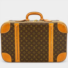 Secondtimearound Louis Vuitton Sirius 55 Monogram Canvas suitcase with leather trim and handle. Classic travel luggage.