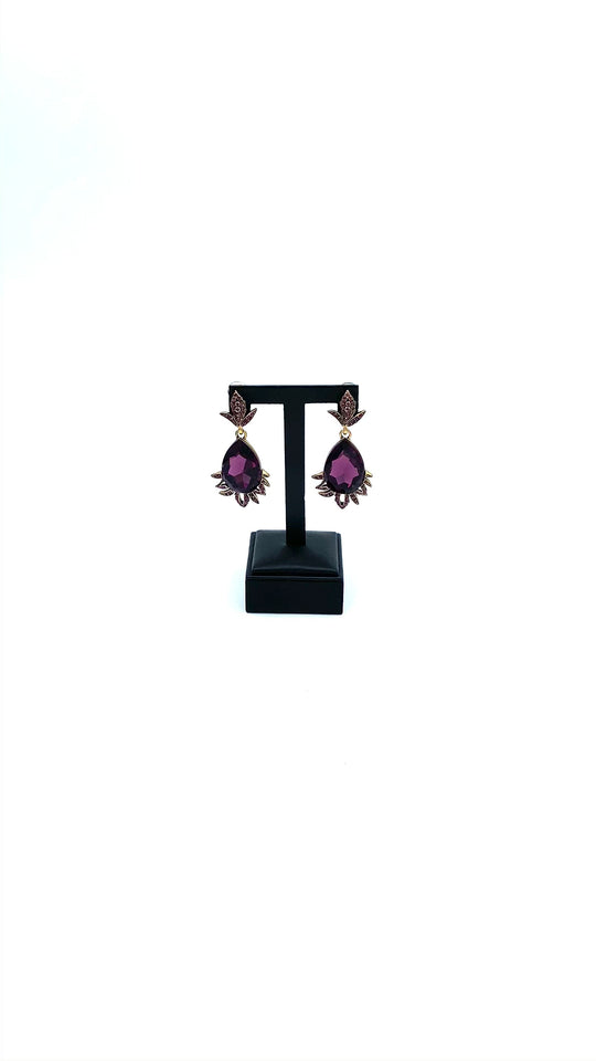 Oscar de la Renta amethyst rhinestone earrings made in USA
