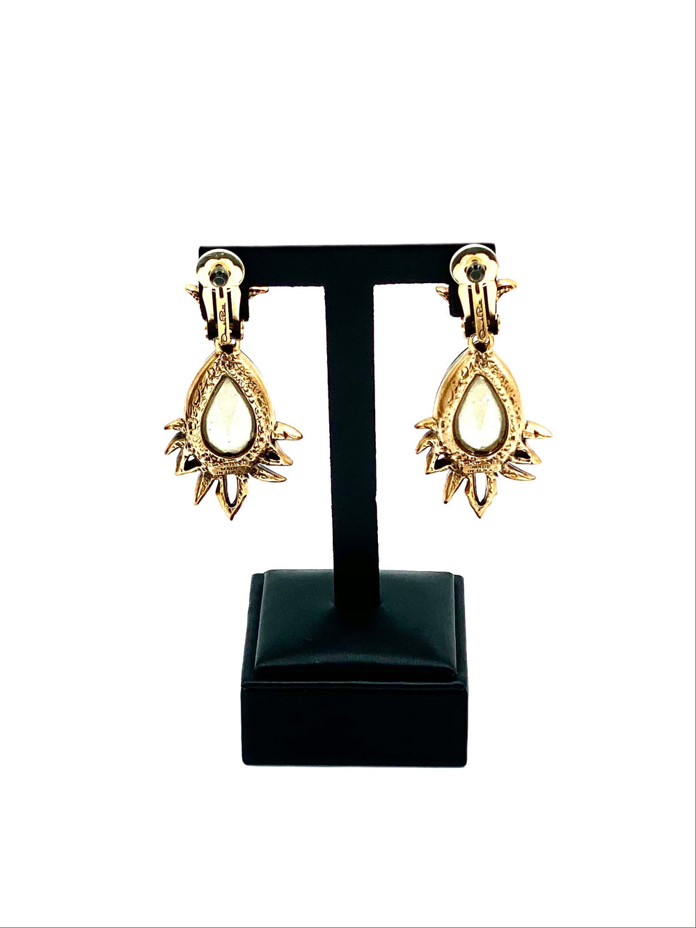 Oscar de la Renta emerald rhinestone earrings made in USA