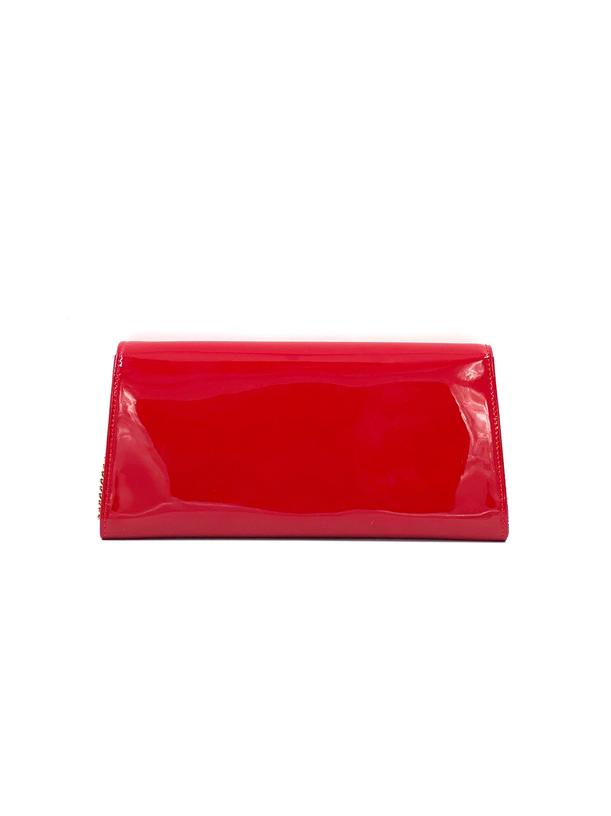 Jimmy Choo Margot Patent Leather Chain Clutch Red