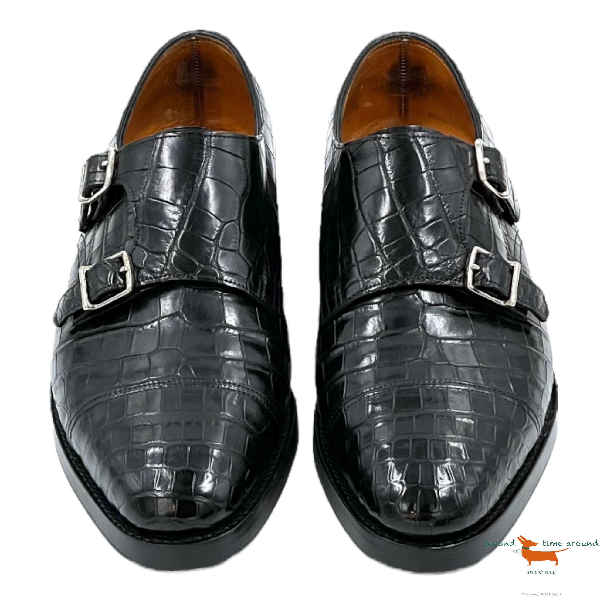 John Lobb William Silver Buckle Crocodile Shoes