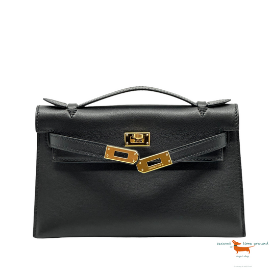 Hermes Kelly Pochette Swift Bleu Paon in Swift Leather with Gold