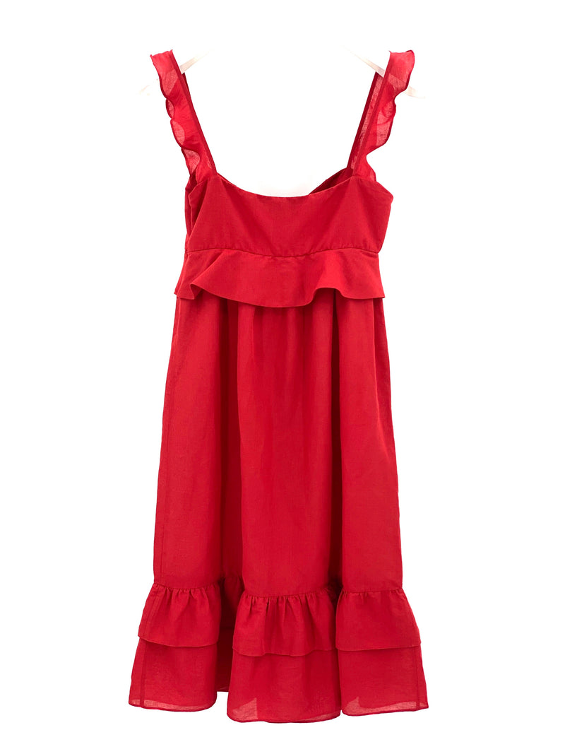 Adriana Degreas Flounced linen-blend midi dress